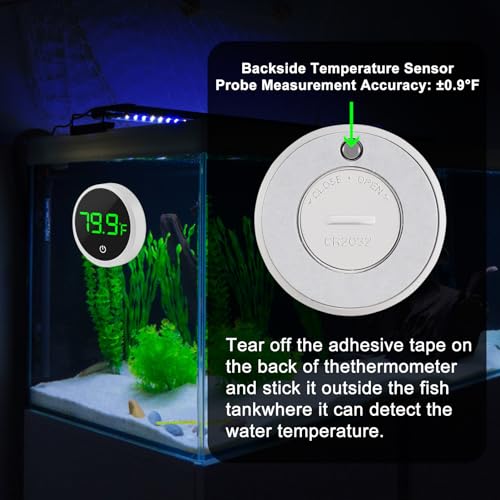 3Pcs Digital Aquarium Thermometer Fish Tank Digital LED Display Thermometer Fahrenheit Aquarium Temperature Sensor with LED Touch Screen for Aquarium Glass Containers Plant Reptile Turtle Tank - color: 3pcs round-white