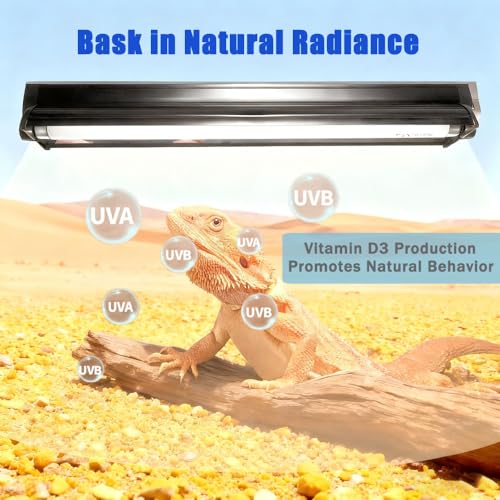 KINGYEENUO T8 UVB Reptile Light Fixture HO UVB Bulb Lighting Combo Kit, 10.0 UVB Light for Reptiles Terrarium Hood, 15W Reptile Light Bar UVA UVB Desert Lamp for Bearded Dragon Turtle Tank, 18Inch