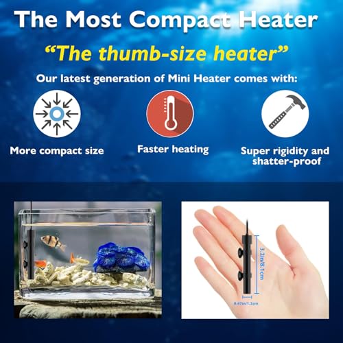 15W Mini Aquarium Heater Betta Heater for 1-3 Gallon Freshwater & Saltwater Tanks, Alumina Ceramic Fish Tank Heater Turtle Heater with Dry-Run & Overheat Protection - size: For Tanks ≤ 3 Gal