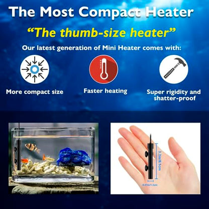 15W Mini Aquarium Heater Betta Heater for 1-3 Gallon Freshwater & Saltwater Tanks, Alumina Ceramic Fish Tank Heater Turtle Heater with Dry-Run & Overheat Protection - size: For Tanks ≤ 3 Gal