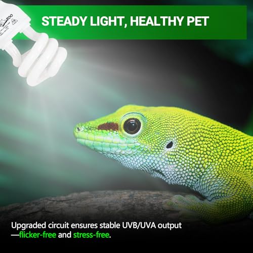 REPTI ZOO UVB Light for Tropical Reptile, 2 Pack 5.0 15W UVA UVB Reptile Light Bulb, UVB Lamp for Crested Gecko Leopard Gecko Frog Toad Snake Chameleon - size: 5.0 15W