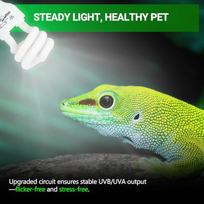 REPTI ZOO UVB Light for Tropical Reptile, 2 Pack 5.0 15W UVA UVB Reptile Light Bulb, UVB Lamp for Crested Gecko Leopard Gecko Frog Toad Snake Chameleon - size: 5.0 15W