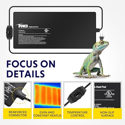 iPower 8x18 Inch Reptile Heating Pad, Under Tank Heater Warmer Heat Mat with Temperature Adjustable Controller Knob for Turtles, Lizards, Snakes - color: Black/Heat Pad with Adjust Knob, size: 8" x 18"