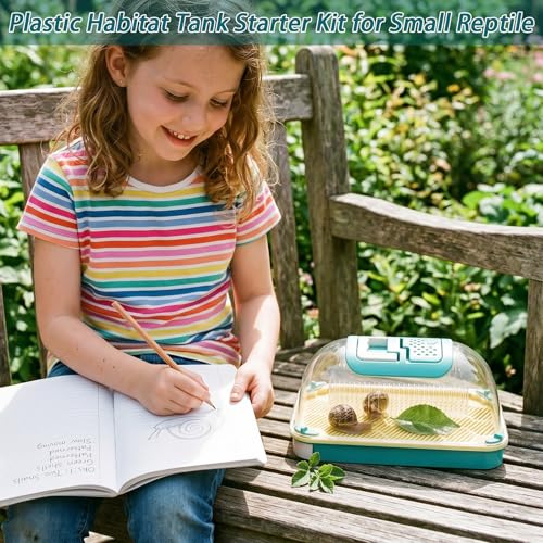 Snail Terrariums Breeding Box, Plastic Habitat Tank Starter Kit for Small Reptile, Rectangle Clear Snail Enclosure with Handle & Air Vents, Feeding Box for Beetles Spider Praying Mantis