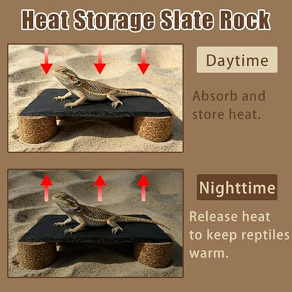 Bearded Dragon Basking Rock Platform,Reptile Basking Slate Rock with Wooden Stump,Leopard Gecko Hides and Caves Tank Accessories for Lizards,Snakes,Ball Pythons,Turtle