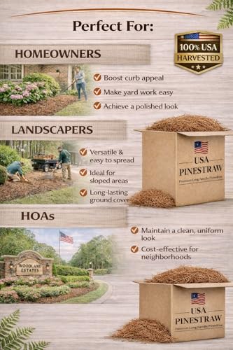 Long Needle Pine Straw Mulch - 160 Sqft Coverage 1 Set - Premium USA Harvested PineStraw for Landscaping, Weed Control, Moisture Retention & Erosion Control - USA Pinestraw - size: Pine Needle Mulch - Covers 160 Sqft 1 set
