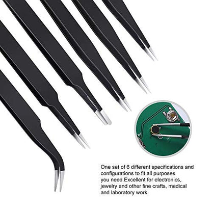 6PCS Precision Tweezers Set, Upgraded Anti-Static Stainless Steel Tweezers | For Electronics, Laboratory Work, Jewelry-Making, Craft, Soldering, etc, by kaverme