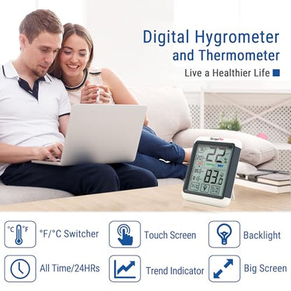TempPro TempAir Digital Indoor Hygrometer Thermometer with Touchscreen | 4-Inch Temperature/Humidity Monitor with Backlit, Room Thermometer/Humidity Meter for House Home Greenhouse - size: Indoor
