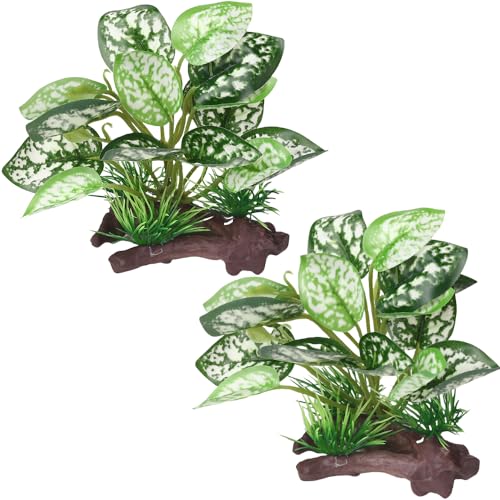 2Pcs Reptile Artificial Plants, Terrarium Plants Decorations, Aquarium Fish Tank Plant, Amphibian Habitat Hideout (Style-2) - color: Style-2