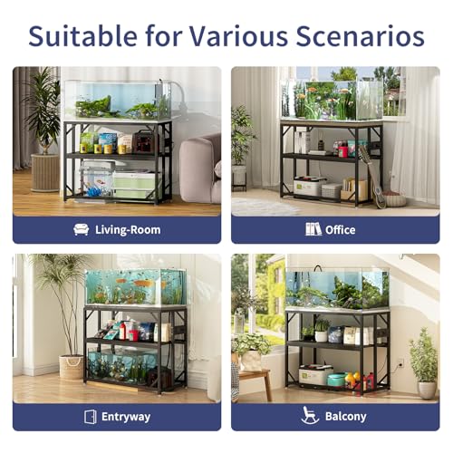 METYERRY 40 Gallon Fish Tank Stand with Power Outlet,Adjustable Shelf | 660 LBS Heavy Duty Metal Frame, Fits Fish Tanks Reptile Tanks and Turtle Tanks, Water Resistant Board, Home Aquarium Setup - color: Black, size: 40 Gallon