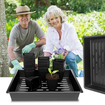 RooTrimmer 3.15 inch (8CM) Square Nursery Pots 100 pcs, Sturdy Seedlings Trays 5 Pcs, Seeds Starter Germination Tray, Microgreening Planter Nursery Propagation 5 Sets - size: 3.15" Pots-100P + 16.2" x 13.2" x 2.6" Trays-5P