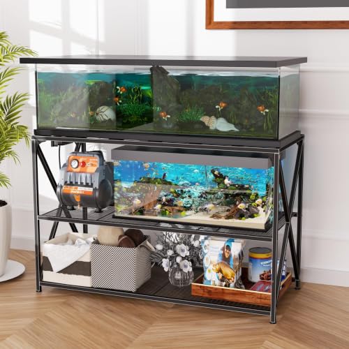 55-75 Gallon Fish Tank Stand, 49.2 x 19.7x 31.5 Inch | Industrial Aquarium Stand with Power Outlet and Switch, Turtle Tank, Reptile Terrariums and Breeder Tank Stand, Black - color: Black