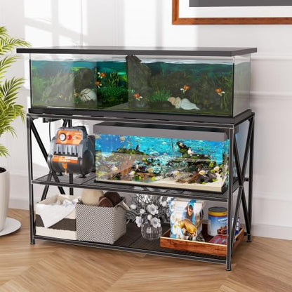 55-75 Gallon Fish Tank Stand, 49.2 x 19.7x 31.5 Inch | Industrial Aquarium Stand with Power Outlet and Switch, Turtle Tank, Reptile Terrariums and Breeder Tank Stand, Black - color: Black
