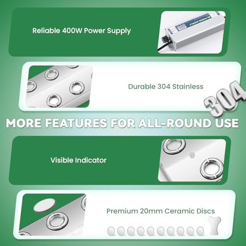 Mxmoonant 12 Head Ultrasonic Mist Maker, 0-8400ml/h Adjustable Mister, 400W | w/Float, for Halloween, Plant Greenhouse Humidify, Pond Decoration, Water Humidifier, Only Water Use, Easy to Install