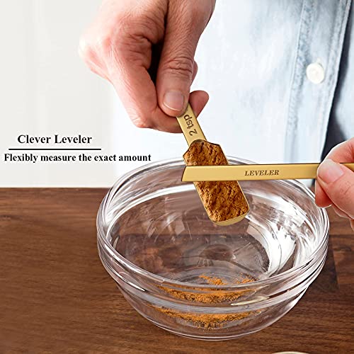 Wildone Copper Plated Measuring Cups & Spoons Set of 21 - Includes 7 Stainless Steel Nesting Measuring Cups, 8 Measuring Spoons, 1 Leveler & 5 Mini Measuring Spoons, Ideal for Dry & Liquid Ingredients - color: Copper