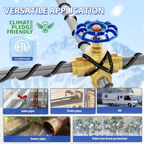 Self-Regulating Pipe Heat Cable, 5W/FT with Thermostat 3ft | Built-in thermostat automatically heats when needed to help keep water flowing in freezing temperatures. - style: 3-feet