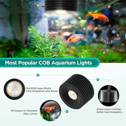 Lominie 16W Full Spectrum Aquarium Light, 4 Channels Remote Control，Adjustable Gooseneck Freshwater Super Bright Fish Tank Light for Planted Nano Freshwater Aquarium Tank