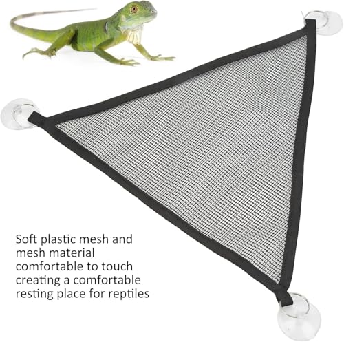Reptile Hammocks, 2pcs Triangular Bearded Dragon Hammock Soft Breathable Hanging Hammock Net with Suction Cup for Large & Small Geckos, or Lizards(M)