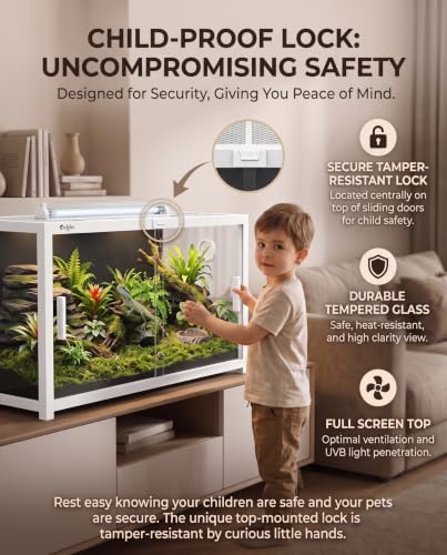 120 Gallon Reptile Tank, 4x2x2 Reptile Enclosure Front Sliding Door | Stackable ventilation 120 Gallon Bearded Dragon Tank anti-escape locks and no-fingerprint handles maximizes UVB transmissionn - color: White, size: 120 Gallon