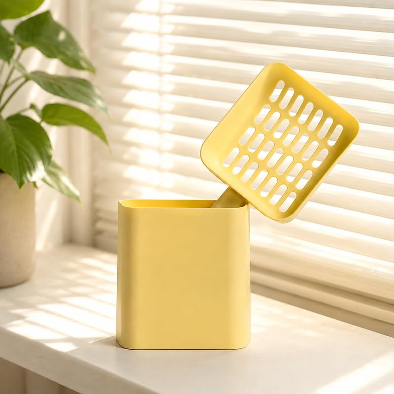 2 in 1 Cat Litter Scoop with Holder Stand Cat Stuff Cat Scooper for Litter Box Cat Accessories Cat Supplies Kitty Yellow - color: L-Yello