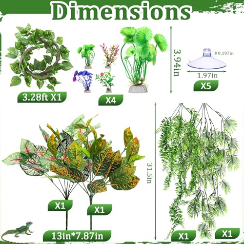 Foilswirl 14 Pcs Gecko Tank Accessories Coconut Hut with Ladder Lizard Coco Hut Reptile Hammock Climbing Hanging Plants Climber Jungle Vines for Bearded Dragon Lizard Chameleon Tortoise Snake