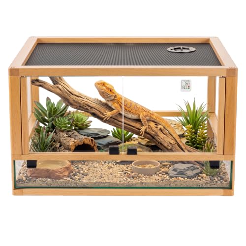 Solid Wood Reptile Tank, Stackable Front-Open Bioactive Vivarium （Beech） | Real Solid Wood, Water-Tested Pull-Out Glass Base, Bioactive Ready, Easy Cleaning, Expandable Modular Design