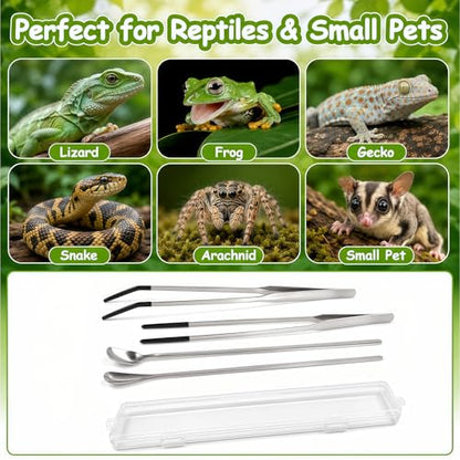 4PCS-Rubber Tip Feeding Tongs for Reptiles Extra Long Stainless Steel Reptile Feeding Tongs Terrarium Tools Feeder for Lizards Bearded Dragon Snake Enclosure Tank Accessories
