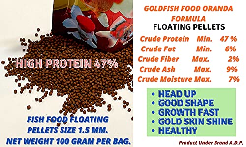 A.D.P. Oranda Goldfish Food, 47% High Protein Floating Pellets with Spirulina & Astaxanthin, Color Enhancing Tropical Fish Feed, 1.5 mm Pellets - 100 g - color: Oranda Food