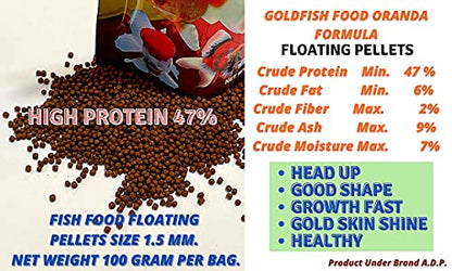 A.D.P. Oranda Goldfish Food, 47% High Protein Floating Pellets with Spirulina & Astaxanthin, Color Enhancing Tropical Fish Feed, 1.5 mm Pellets - 100 g - color: Oranda Food