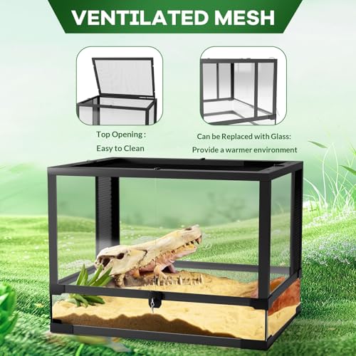 24"X18"X18" Reptile Terrarium, Front Opening Reptile Glass Tank with Mesh Top & Lock, Vertical Arboreal Enclosure for Jumping Spiders, Tarantulas, Frogs & Small Geckos Black