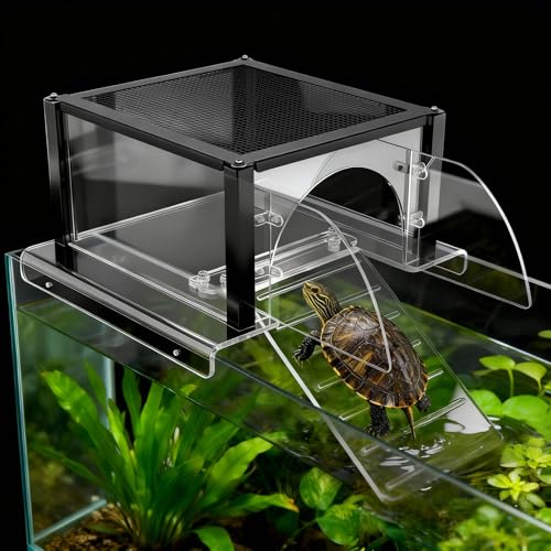 Turtle Basking Platform Large for 10-13.5in Wide 10/20/29/55 Gal Aquariums | Above Tank Topper for Aquatic Turtles, Sturdy One-piece Base, 4 Pillars Supports, Non-Slip Stepped Ramp,Escape-proof Barriers - size: Large