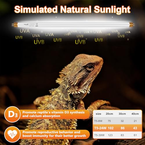 UVB Light for Reptiles Bearded Dragon, 3 Pack T5 UVB Reptile Light UVB Bulb 10.0 24W UVA UVB Reptile Light Bulb Terrarium Light Lamp Tube for Turtle Chameleon Leopard Gecko Snake Tank, 22 Inch - size: T5-22 Inch(3 Pack)