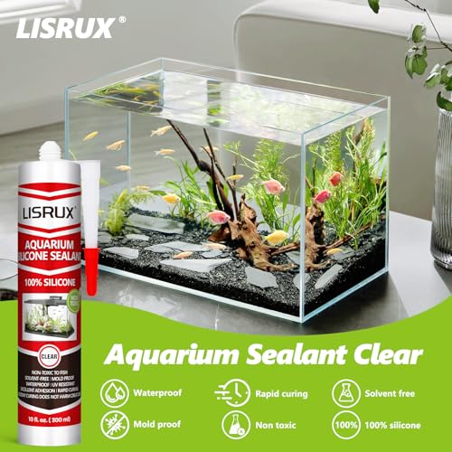 4 Pack Aquarium Silicone Clear Sealant, High Elasticity, Safe for Fish,Fast Curing Waterproof Aquarium Safe Silicone,10 Fl Oz Non-Toxic Fish Tank Safe Sealant,Strong Adhesion - size: 4P