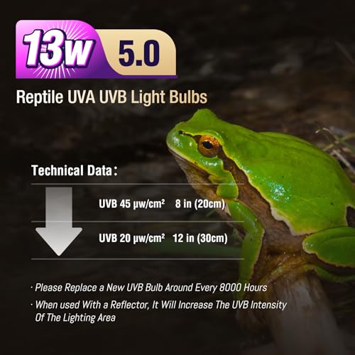 Leoterra 13W UVB 5.0 Light Perfect for Chameleons and Tree Frogs - Tropical UVA UVB Lamp E26 Compact Fluorescent Terrarium Bulb - size: 13w 5.0