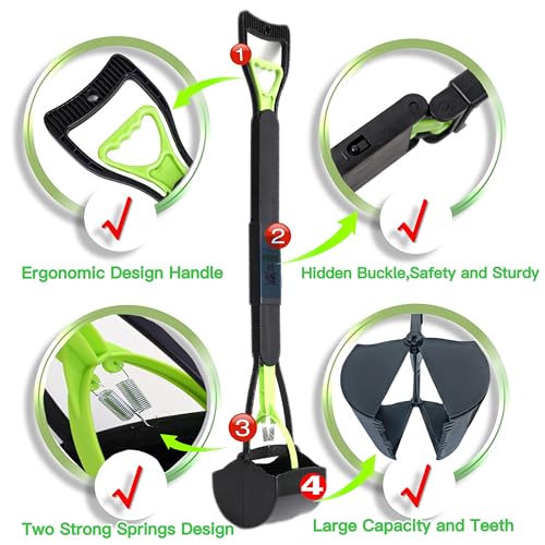 32" Pooper Scooper for Large Small Dogs and Cats, Portable Long Handle Foldable Poop Scoop,Pooper Scooper for Large Dogs with Poop Bags for Grass and Gravel Pet Waste Pick Up