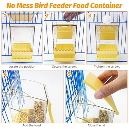 BNOSDM No Mess Bird Feeder Transparent Automatic Bird Cage Feeder with Perch Acrylic Parrot Food Container Parakeet Cage Accessories for Parakeets, Budgies, Cockatiel, Finch, Canary, Lovebird (Yellow) - color: Yellow