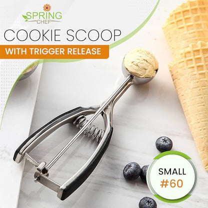 Spring Chef Small Stainless Steel Melon Baller Scoop, #60, 1 Tbsp, Black | Cookie Scoop for Baking with Trigger Release, Melon Scooper, Small Ice Cream Scoop, Soft Grip Handle, Dishwasher Safe - color: Black, size: #60 - Small - 1 Tbsp