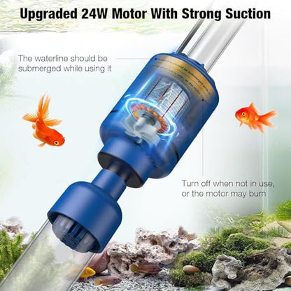 bedee Aquarium Vacuum Gravel Cleaner, 24W Electric Fish Tank Cleaner Vacuum, Automatic Water Change, Wash Sand, Water Circulation and Timed Off，Blue