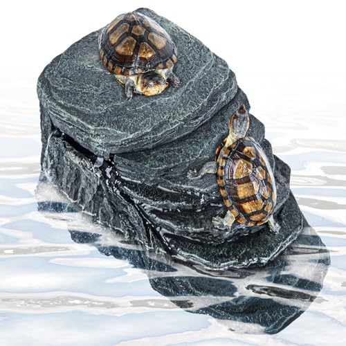 Turtle Tank Filter 20 Gallon, Basking Platform Filter with 3-Stage Filtration, Decorative Terrarium & Aquarium Water Filtration for Aquatic Turtles Frogs Newts, Adjusting Flow, Max 92.5 GPH