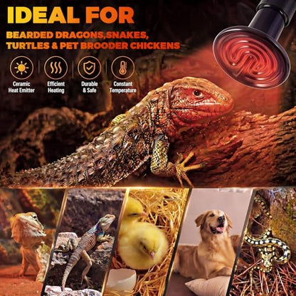 4 Pack 100W Ceramic Heat Emitter, No Light Reptile Heat Lamp Bulb E26 Base for Reptiles, Amphibians, Bearded Dragon, Lizard, Turtle, Snake, Chicken, Pet Brooder & Coop - style: 100W
