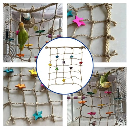 Bird Climbing Rope Net Climbing Rope Ladder,Size - 18''X20'' Parakeet Cage Hanging Toys for Rats Parakeet Cockatiel Cockatoo Conure African Grey Budgie