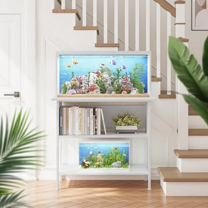 APPOLYN 40-50 Gal 3-Tier Aquarium Stand Fish Tank Stand, White | 36.6"Lx18.9"Wx31.5"H, Heavy Duty Metal Frame, Turtle Reptile Terrarium Tank Stand, Living Room, Reception Room, Office - color: White, size: 40-50 Gallon