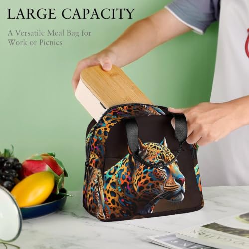 Glittery Leopard Lunch Bag for Women Men | Insulated Lunch Box Leakproof Food Meal Containers Reusable Foldable 6L Capacity Lunch Tote Bags for Work Picnic Travel - color: style-18