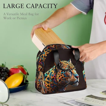 Glittery Leopard Lunch Bag for Women Men | Insulated Lunch Box Leakproof Food Meal Containers Reusable Foldable 6L Capacity Lunch Tote Bags for Work Picnic Travel - color: style-18