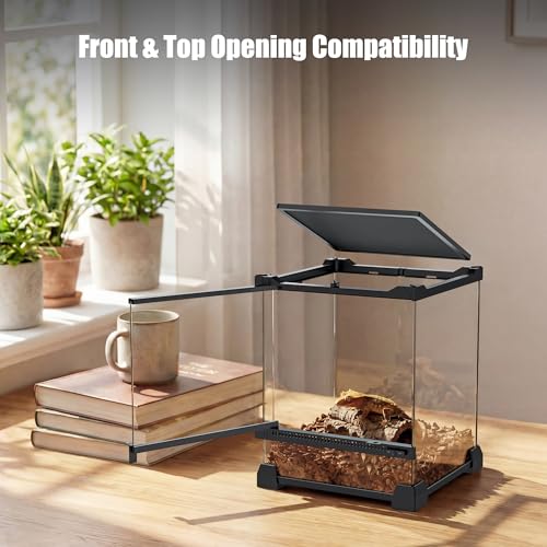 3 Gallon Fully Assembled Glass Reptile Enclosure, 8"x 8" x 12" | Tall Vertical Front-Opening Small Terrarium Tank for Hatchling & Juvenile Arboreal Reptiles & Amphibians - size: 8"Lx8"Wx12"H