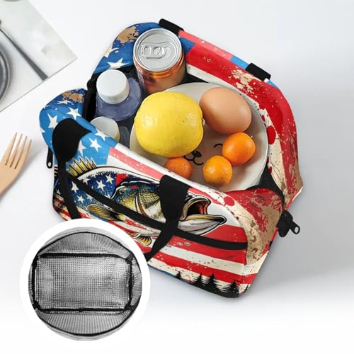 Kids Lunch Bag American Fishing Style: All-Weather Spacious Enough for Full Day Meal Good for Fishing with Dad, Camping & Road Trip - color: American Fishing