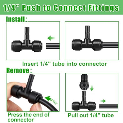 20 Pack 1/4" Push to Connect Fittings Tee Connectors | Reptile Mister System 1/4" Quick Connect Fittings,Reptile Mister Fittings for Aquarium,Vivarium,Irrigation System - size: 20 Pack 1/4" Tee