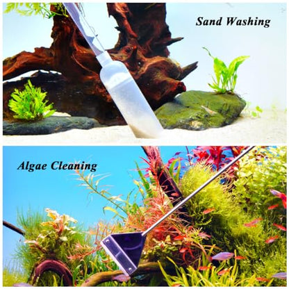 Fish Tank Cleaning Kit with Aquarium Siphon, Fish Net for Fish Tank, and Algae Scraper | All-in-One Fish Tank Cleaner for Various Tank Sizes