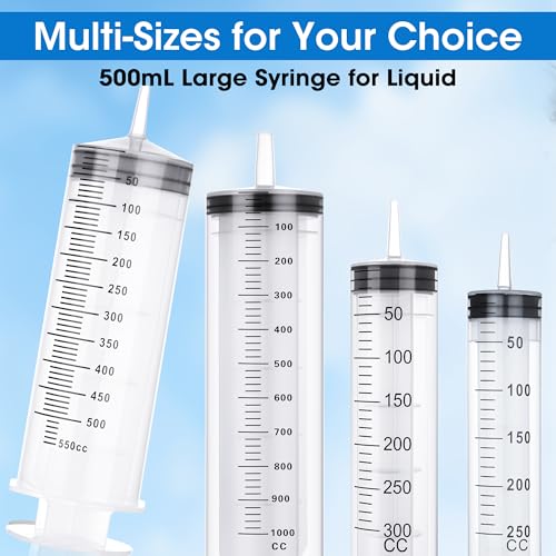 500mL Large Syringe with Tip Adapter, Large Plastic Syringe for Liquid, Individual Sterile Sealed for Scientific Dispensing, Paint, Watering - style: 500 ml