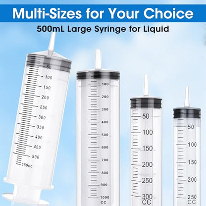 500mL Large Syringe with Tip Adapter, Large Plastic Syringe for Liquid, Individual Sterile Sealed for Scientific Dispensing, Paint, Watering - style: 500 ml
